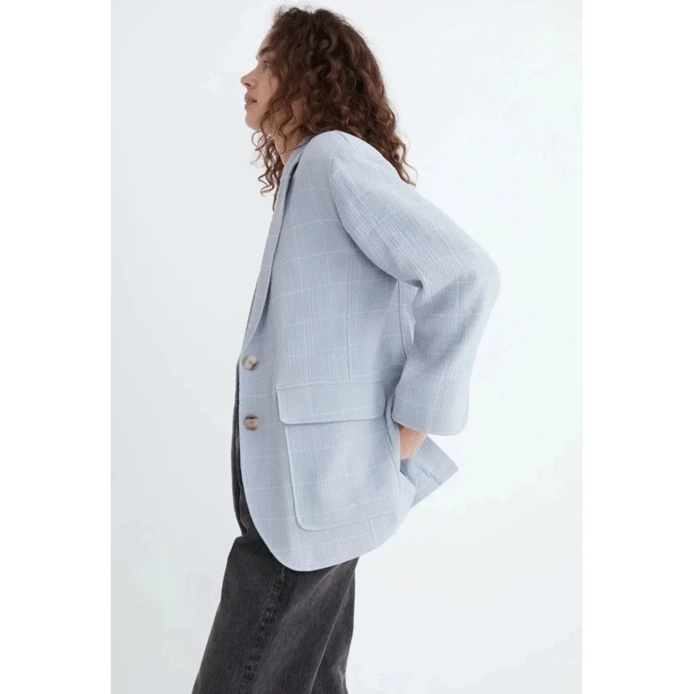 Madewell Blazer Cotton-Linen Relaxed Larsen Blazer in Windowpane size XS oversiz